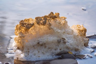 Güneşli bir dağ nehrinde köpük