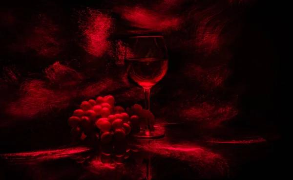 Natureza Morta Copo Garrafa Vinho Feito Técnica Desenho Com Luz — Fotografia de Stock