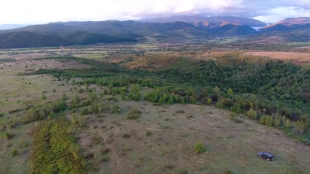 Luftaufnahmen Der Landschaft Den Karpaten Bei Sonnenuntergang — Stockvideo