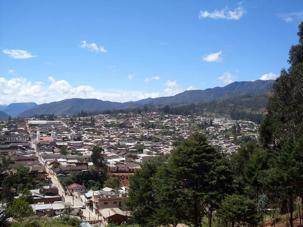 Chachapoyas Şehrinin Panoramik Manzarası Berrak Gökyüzü Ağaçlar — Stok fotoğraf