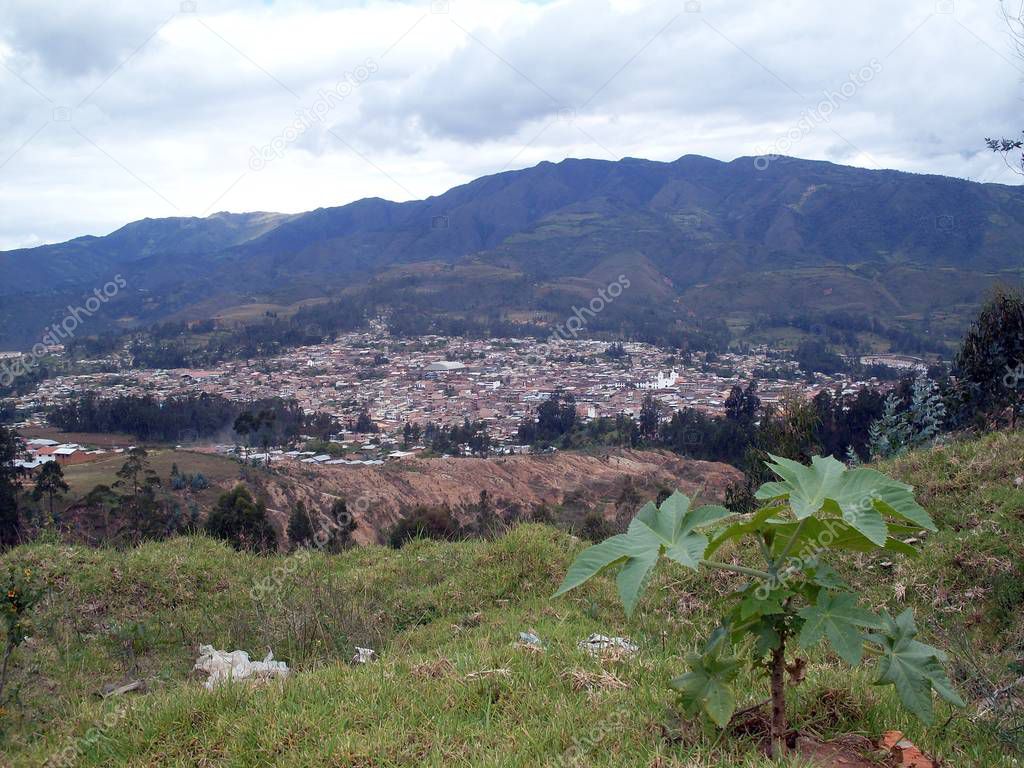 Panoramic view of the city of Chachapoyas, cloudy sky and vegetation