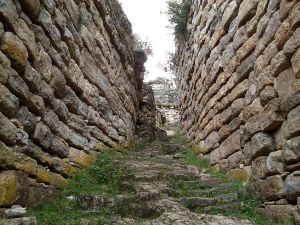 Vicolo Dell Ingresso Secondo Livello Della Fortezza Kuelap Muri Pietra — Foto Stock