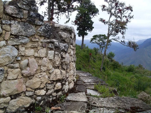 Parete Una Casa Circolare Della Fortezza Kuelap Costruita Pietra Solida — Foto Stock