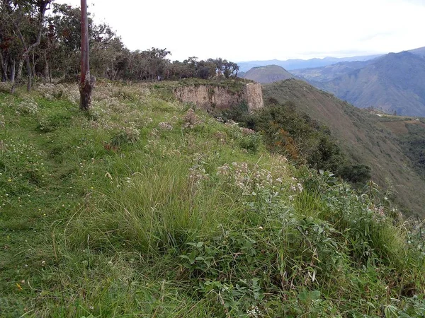 Paredes Pedra Fora Fortaleza Kuelap Vegetação Vista Extraordinária Cordilheira Dos — Fotografia de Stock