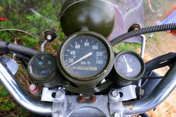 Oude Retro Motorfiets Snelheidsmeter Stuurwiel — Stockfoto