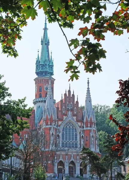 Church spire of Saint Joseph Church (Parish of St. Joseph) - historic Roman Catholic church in south-central part of Krakow, Poland