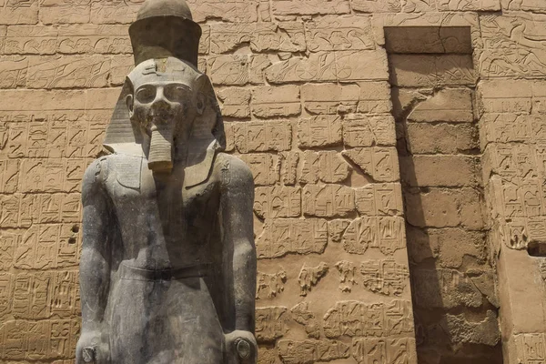 Statue Dans Temple Karnak Louxor Avec Hiéroglyphes — Photo