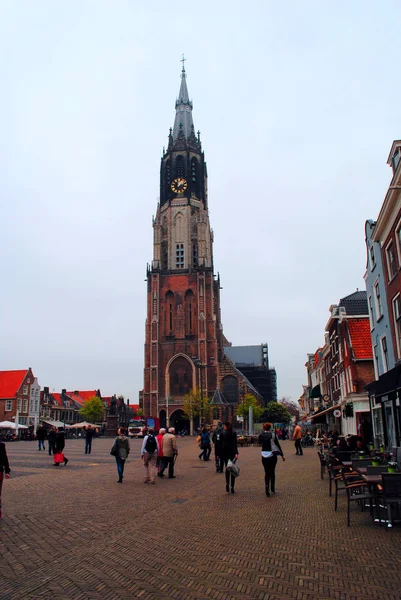 Pohled Novou Církev Hlavní Náměstí Delft Nizozemsko — Stock fotografie