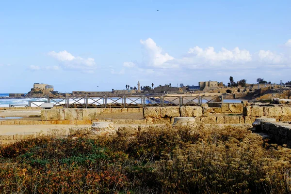 Вид Розкопки Старого Міста Кесарії Ізраїлю — стокове фото
