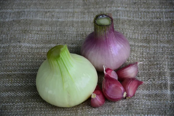 Verdure Fresche Cipolla Aglio Alimenti Ingredienti — Foto Stock