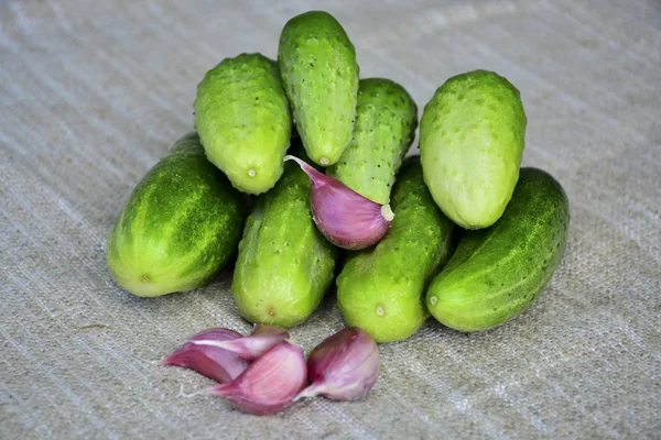 Verdure Fresche Cetrioli Aglio Alimenti — Foto Stock