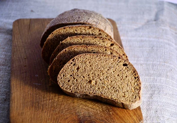 Freshly Baked Bread Wooden Cutting Board — Stock Photo, Image