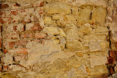 Boş eski tuğla duvar dokusu. Boyalı sorunlu duvar yüzeyleri. Kaba. Grunge, kırmızı taş, arka plan. Soyut web afişi.