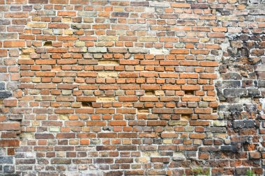 Boş eski tuğla duvar dokusu. Boyalı sorunlu duvar yüzeyleri. Kaba. Grunge, taş, arka plan. Soyut web afişi.
