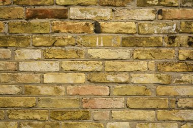 Kentsel arkaplan, harap olmuş endüstriyel tuğla duvar kopyalama alanı