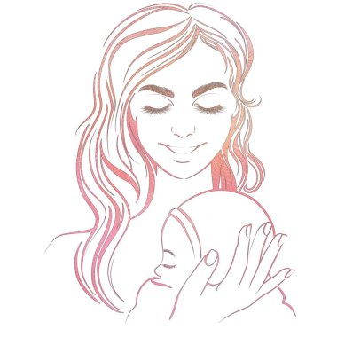 Onun yenidoğan bebek ile güzel bir genç anne Illustration, o gülümsüyor.