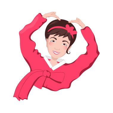 Büyük bir kalp şekillendirme kafası üzerinde eller Ile bir Asyalı kız Illustration