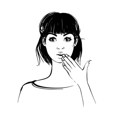 Orta uzunlukta saçlar ile Beautifull kadın, sürpriz ifade ile düz görünüyor