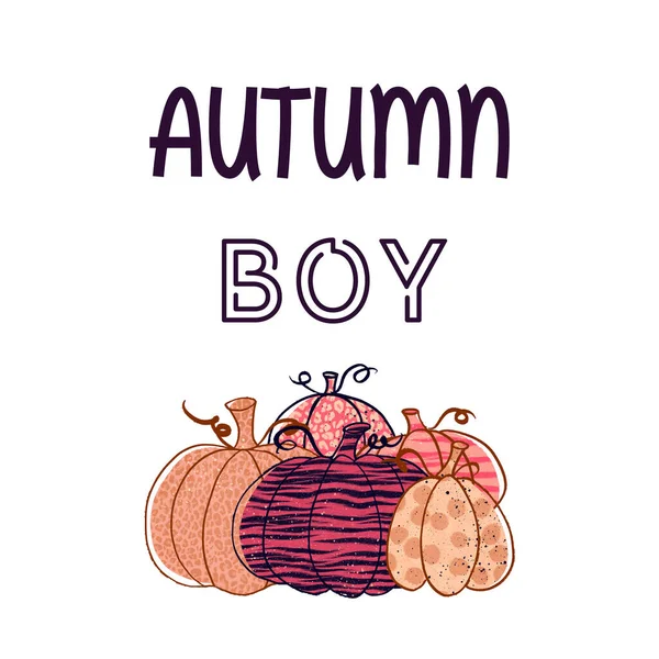 Autumn Boy Quote Pumpking Animal Print Happy Thanskgiving Party — Stock Photo, Image