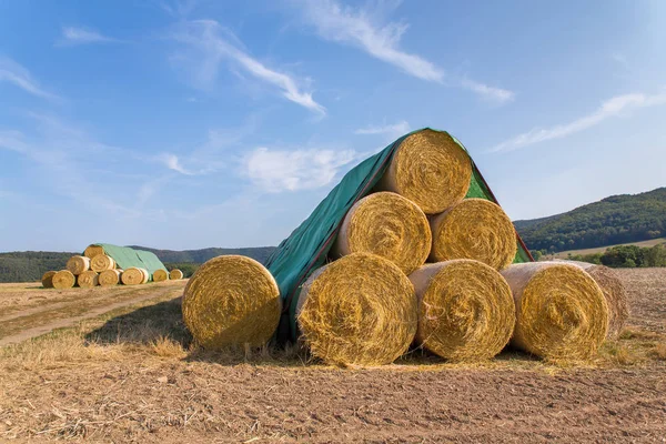 Landscape Germany Pile Straw Rolls Grain Field — Stock Photo, Image