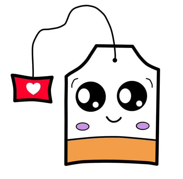 Kawaii sanat tasarım teabag, kawaii yiyecek ve içecekler vektör grafik olarak, mutlu bir yüz ve büyük bir gülümseme ile. Kawaii komik tarzda karikatür sanat içmek. Beyaz arka planlı Isoladet.
