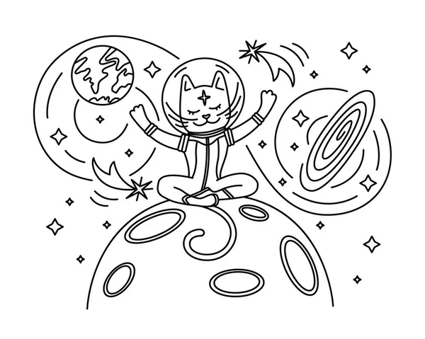 Ayın üzerinde oturan kedi astronot. Vektör