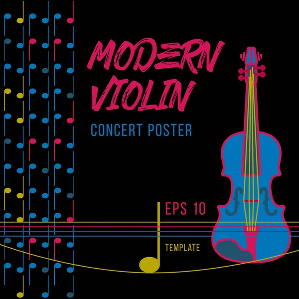 Modern violin concert poster. Colorful vector illustration on black background — Stock Vector