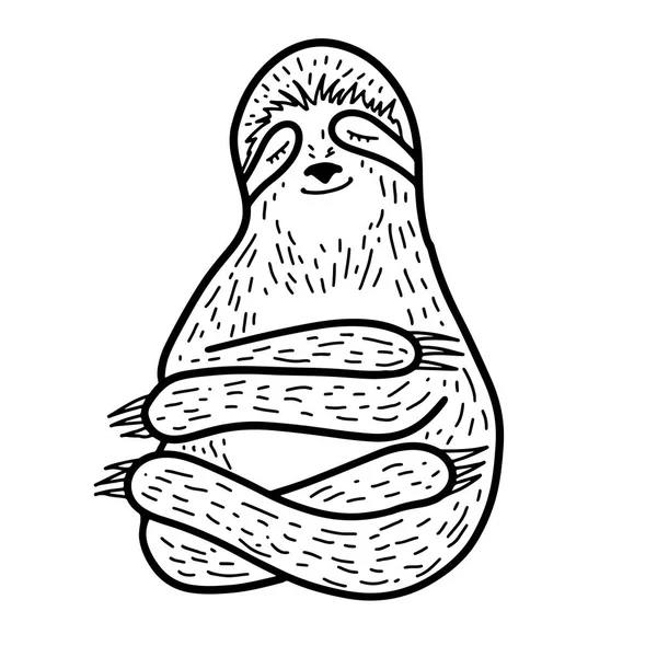 Sevimli el tembel uyku çizilmiş ve kendini sarılma. Anahat doodle tarzı. Vektör çizimi