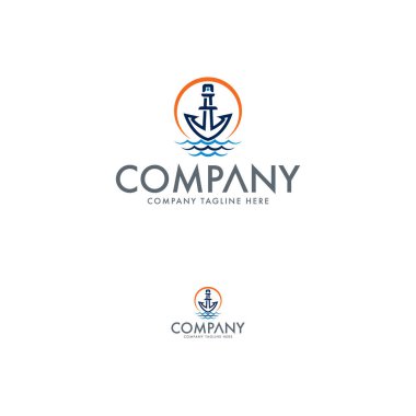 Deniz feneri, çapa, deniz ve güneş logo tasarımı