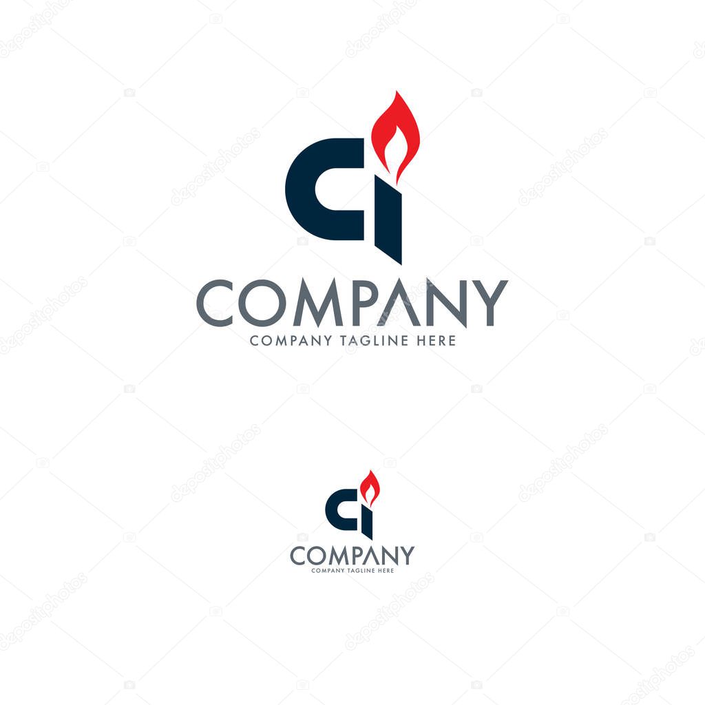 Letter G, Letter I and Fire Logo Template