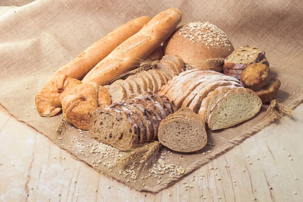 Assorted bread and pastry.