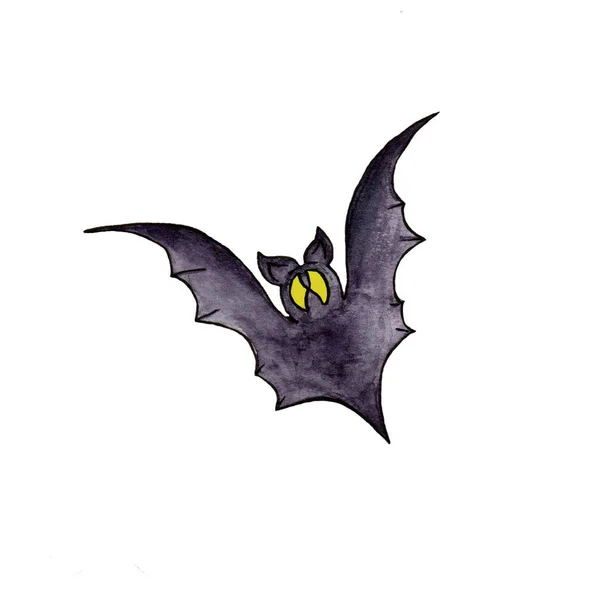 Batte Noire Isolée Sur Fond Blanc Illustration Mignonne Chauve Souris — Photo