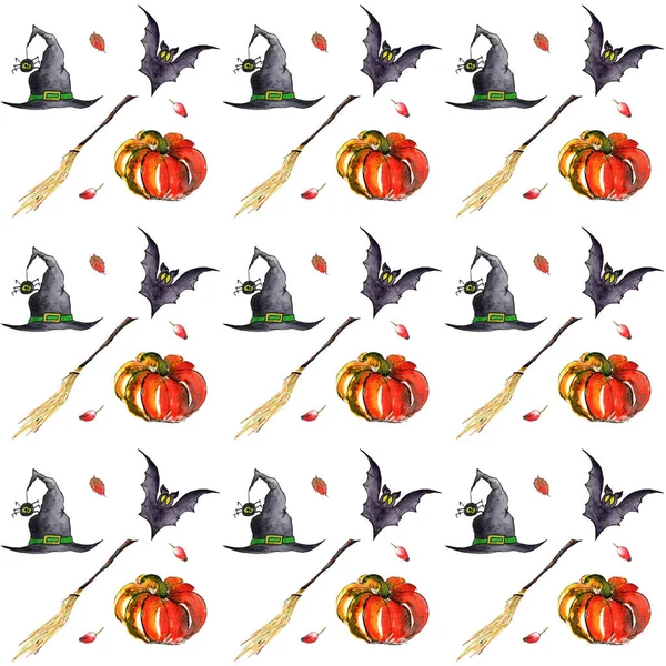 Watercolor Seamless Pattern Witching Attributse Evil Deeds Halloween Concept Suitable — Stock Photo, Image