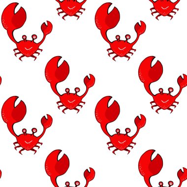 Beyaz arkaplanda kırmızı yengeç deseni var. çizgi film biçimi, vektör illüstrasyonu