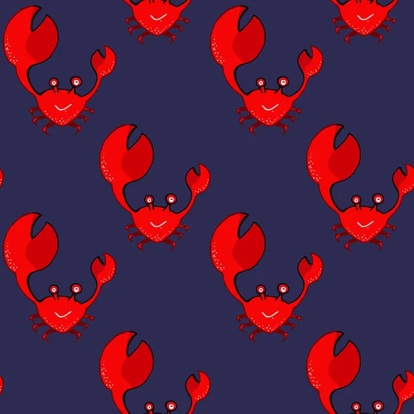 Crabe Rouge Motif Sans Couture Sur Fond Bleu Dessin Animé — Image vectorielle