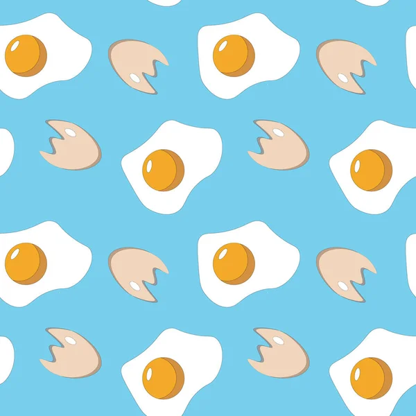 Egg Broken Shell Seamless Pattern Blue Background Ingredient Delicious Breakfast — Stock Vector