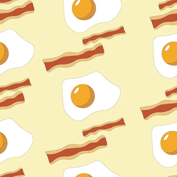 Egg Bacon Yellow Seamless Pattern Ingredient Delicious Breakfast Vector Flat — Stock Vector