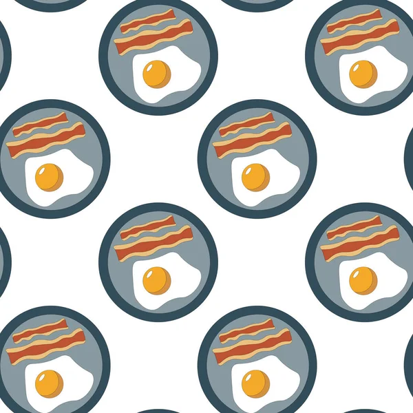 Seamless Pattern Appetizing Fried Eggs Two Slices Bacon Pan Non — Stock Vector