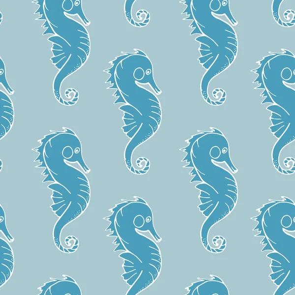 Niebieska Sylwetka Konia Morskiego Niebieskim Tle Zarys Ocean Zwierząt Ilustracja — Wektor stockowy
