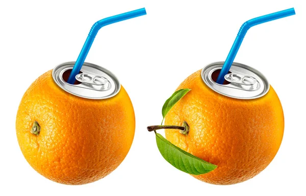 Kreativa Apelsinjuice Ring Pull Kan Isolerade Vit Bakgrund Med Urklippsbana — Stockfoto