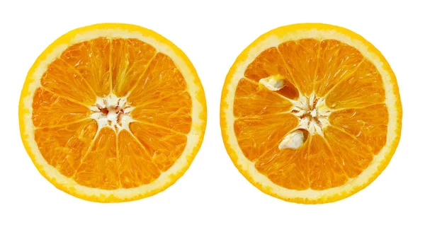 スライス オレンジのトリミング クリッピング パスとホワイト バック グラウンドの分離 — ストック写真