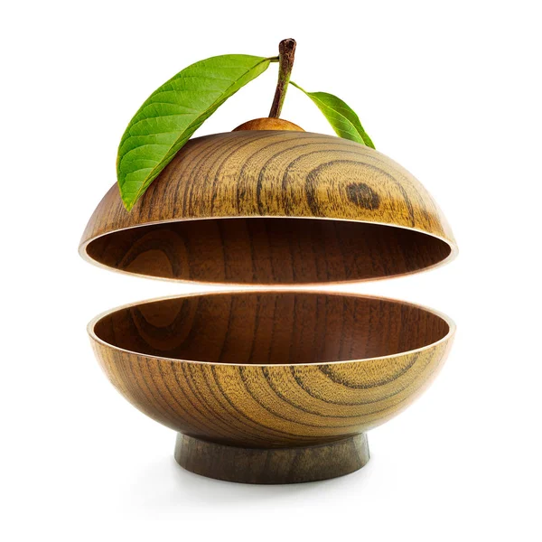 Creative Natural Wooden Bowl Isolated White Background Clipping Path — Stock Photo, Image