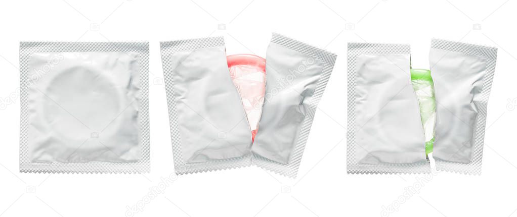 Condom pack isolated on white background with clipping path