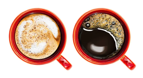 Draufsicht Auf Rote Keramik Kaffeetasse Und Heißen Kaffee Isoliert Auf — Stockfoto