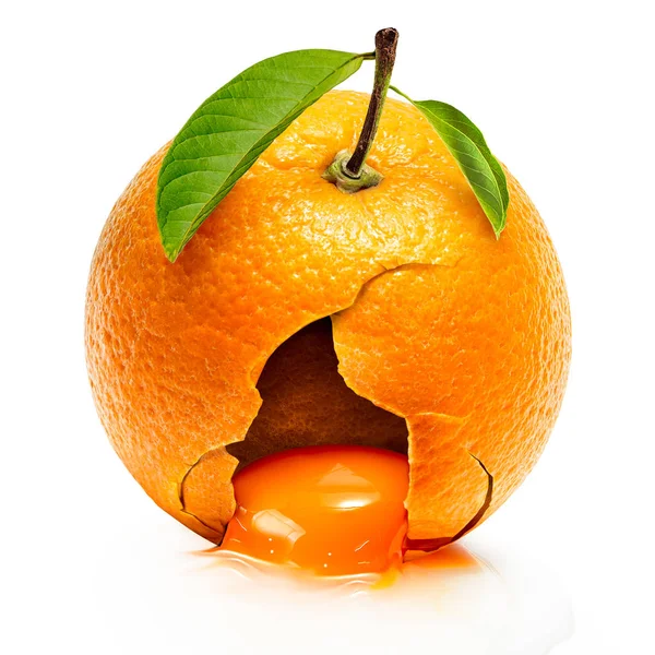 Яєчний Жовток Внутрішні Розбиті Апельсинові Фрукти Концепції Креативного Харчового Інгредієнта — стокове фото