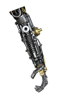 Yaratıcı metalik robot el izole kırpma yolu ile beyaz arka plan üzerinde makine bölümünden yapımı