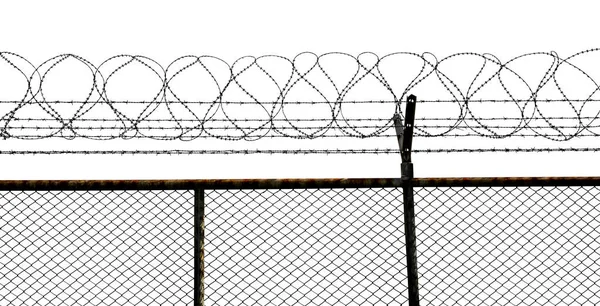 Silhouette of barbed wire fence isolated on white background