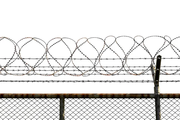 Silhouette Barbed Wire Fence Isolated White Background — Stock Photo, Image