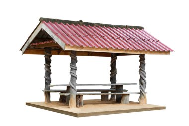 Ahşap dinlenme çardak pavilion izole kırpma yolu ile beyaz arka plan üzerinde
