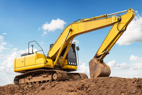 Excavator Backhoe Ground Construction Site Blue Sky Background — Stock Photo, Image